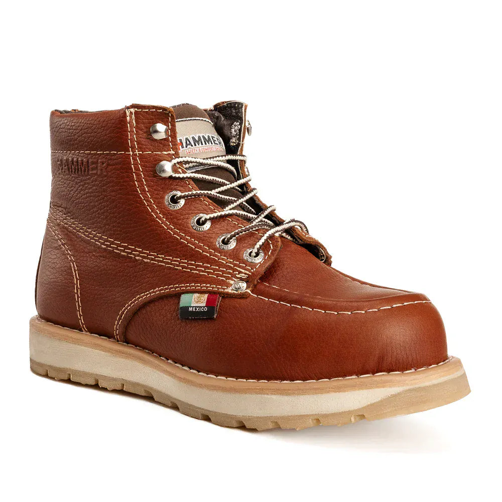 Hammer Men's Murphy 6" Leather Doble Density Sole With MEX Flag Soft Moc Toe Work Boots - Shedron - Side View