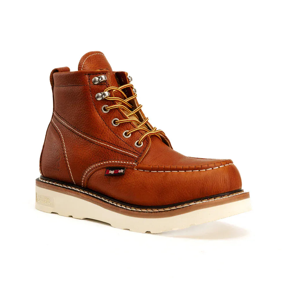 King Welt Men´s Apache 6” Premium Full-Grain Leather Soft Moc Toe Work Boots - Tan - Side View