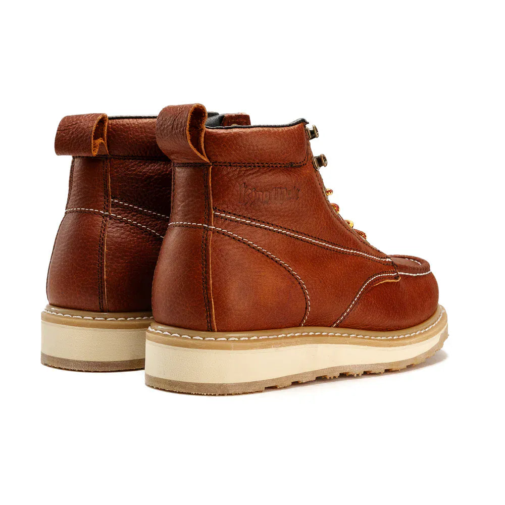 King Welt Men´s Full-Grain Leather 6" Wedge Calexico Soft Moc Toe Work Boots - Tan - Pair Back View