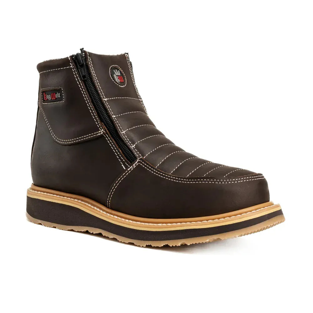King Welt Boots Ultra Flex 6" Black Double Zipper Work Boots Brown Color - King Welt