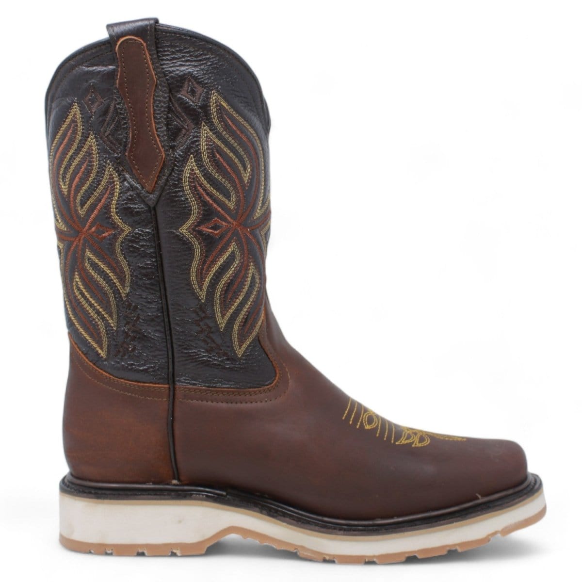 Men's square toe work boots with double density sole in brown by La Carreta right side view