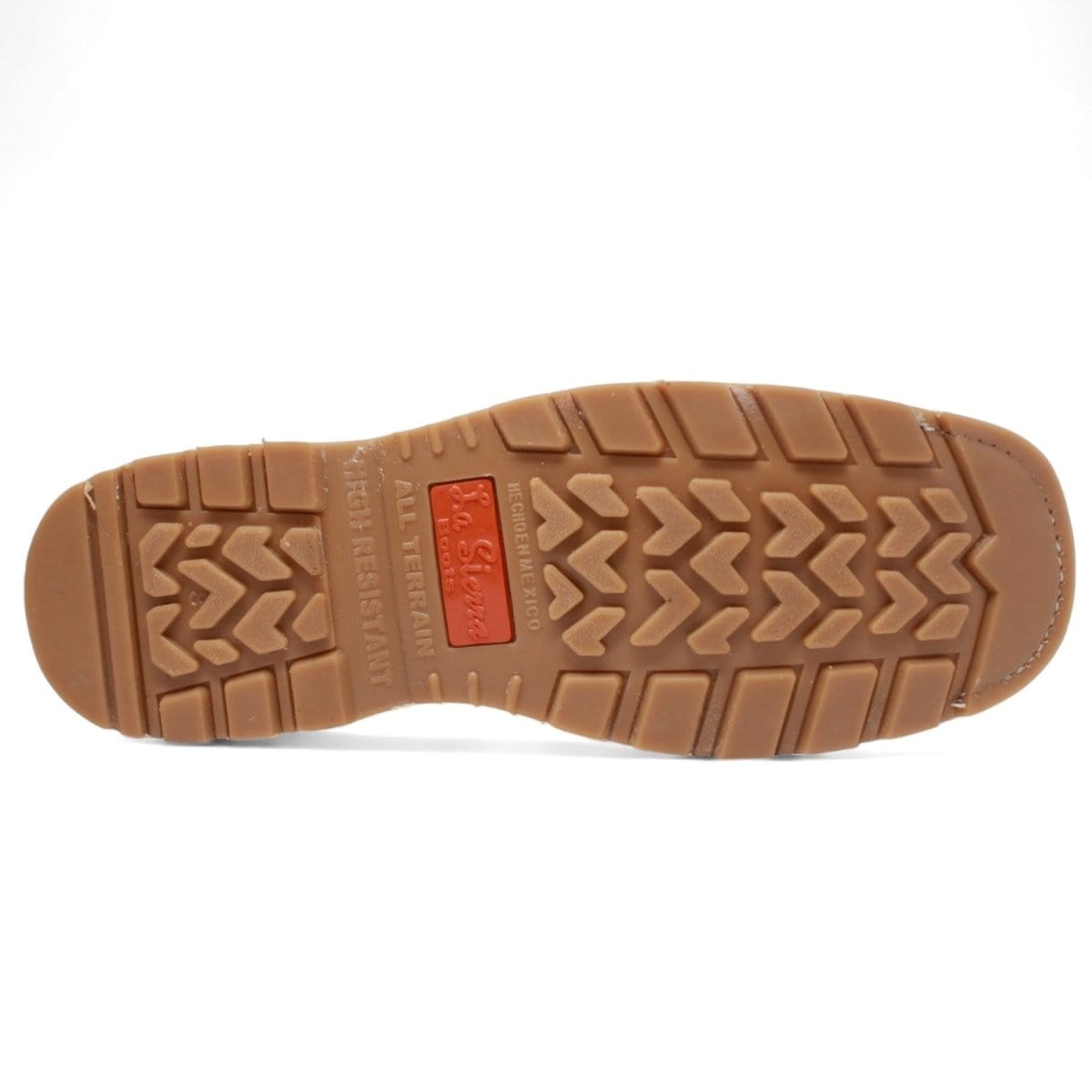 Men's square toe work boots with double density sole in brown by La Carreta sole view