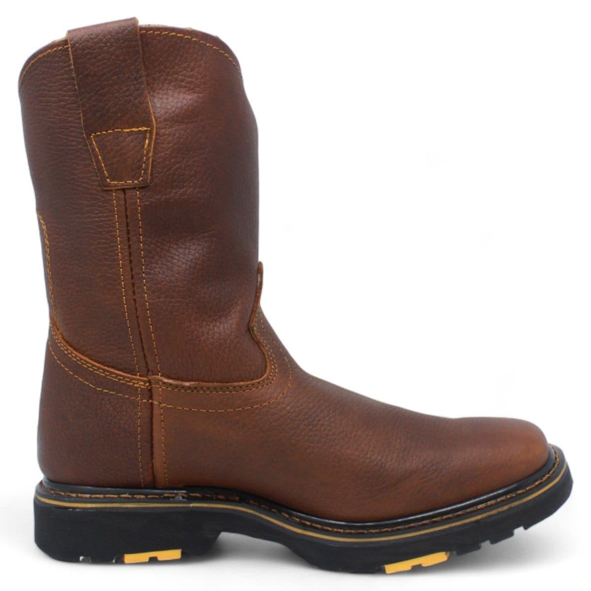 Men's square toe work boots with rubber sole in oak color by La Carreta right side view