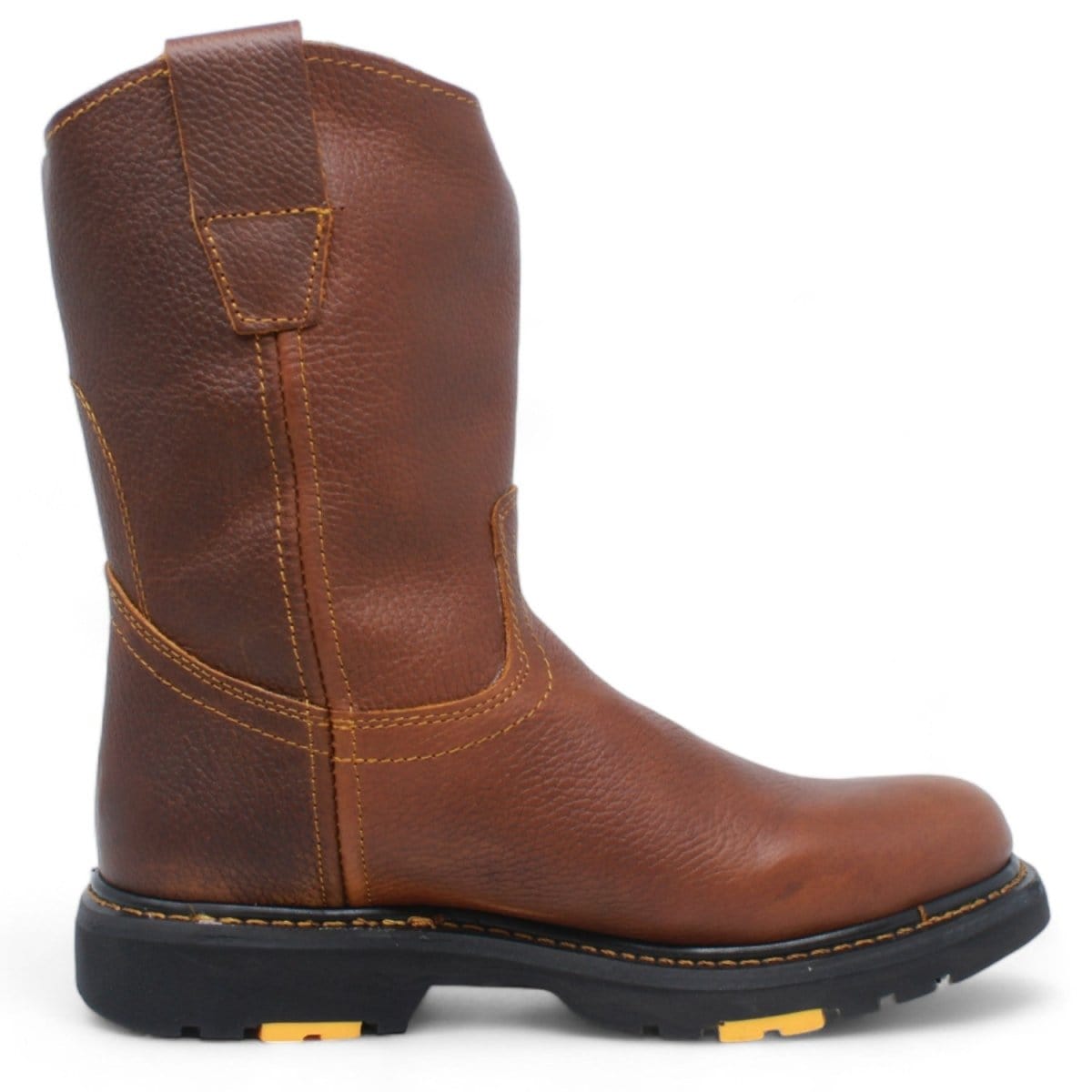 Men's round toe work boots with rubber sole in B23 brown oak by La Carreta right side view