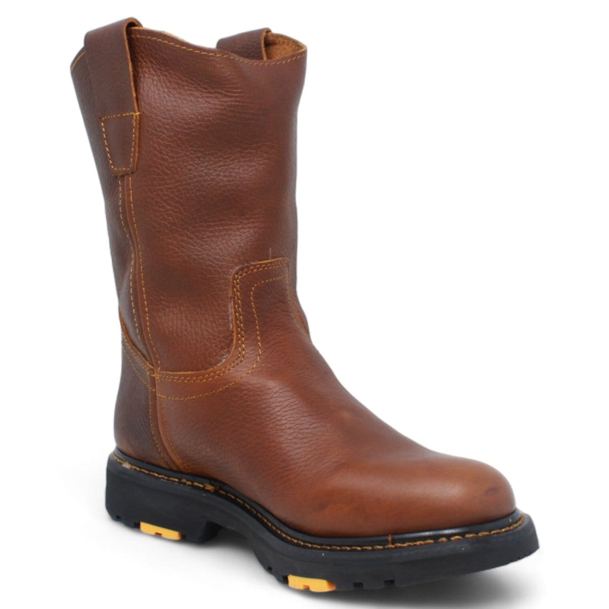 Men's round toe work boots with rubber sole in B23 brown oak by La Carreta side view