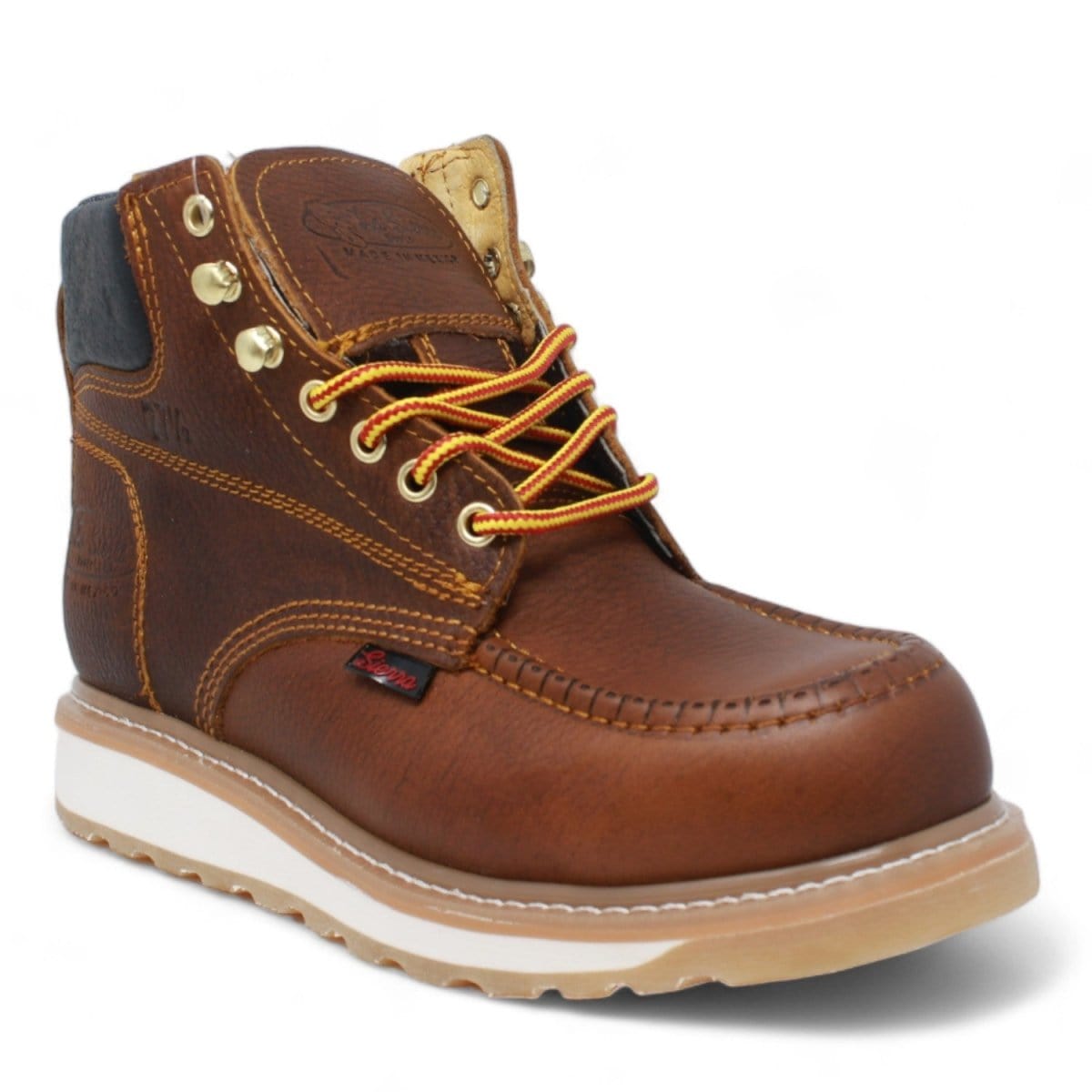 Men's lace up work boots with sierra sole in brown by La Carreta side view