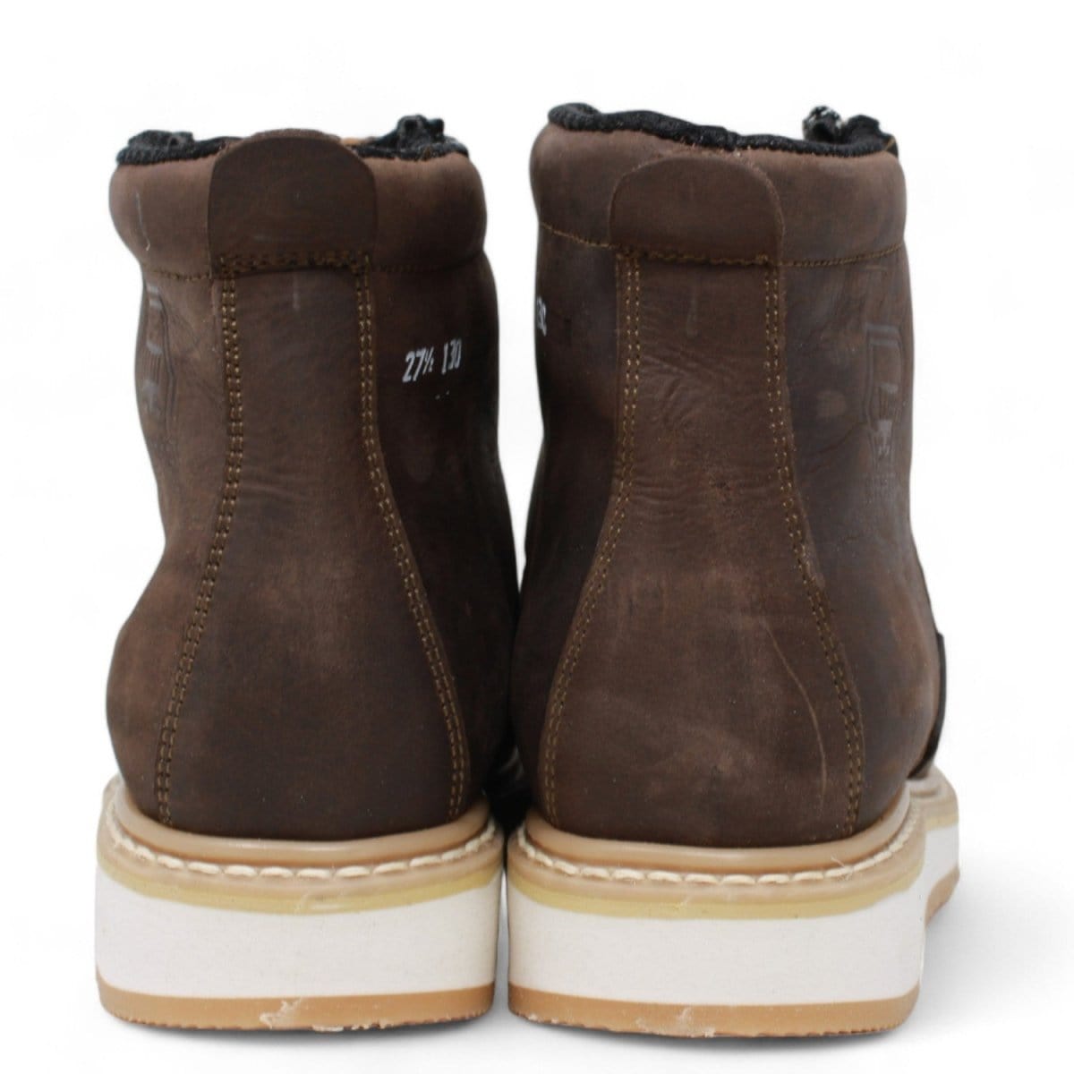 Men's petatillo square toe work shoes with double density sole and double zipper in brown by La Carreta back view