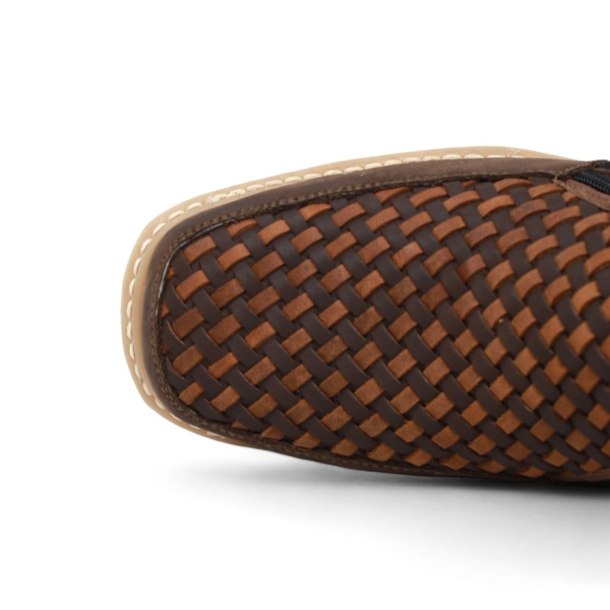 Men's petatillo square toe work shoes with double density sole and double zipper in brown by La Carreta toe view