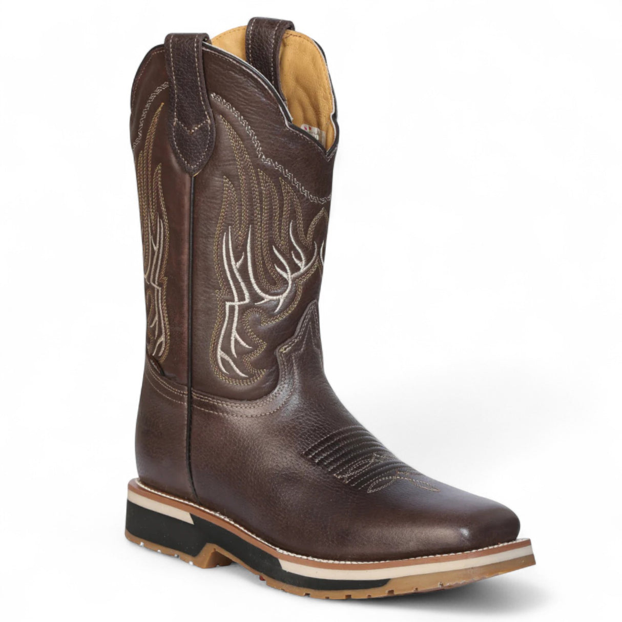 Establo Genuine Leather Pull-On Square Toe Work Boots - Double Density Outsole
