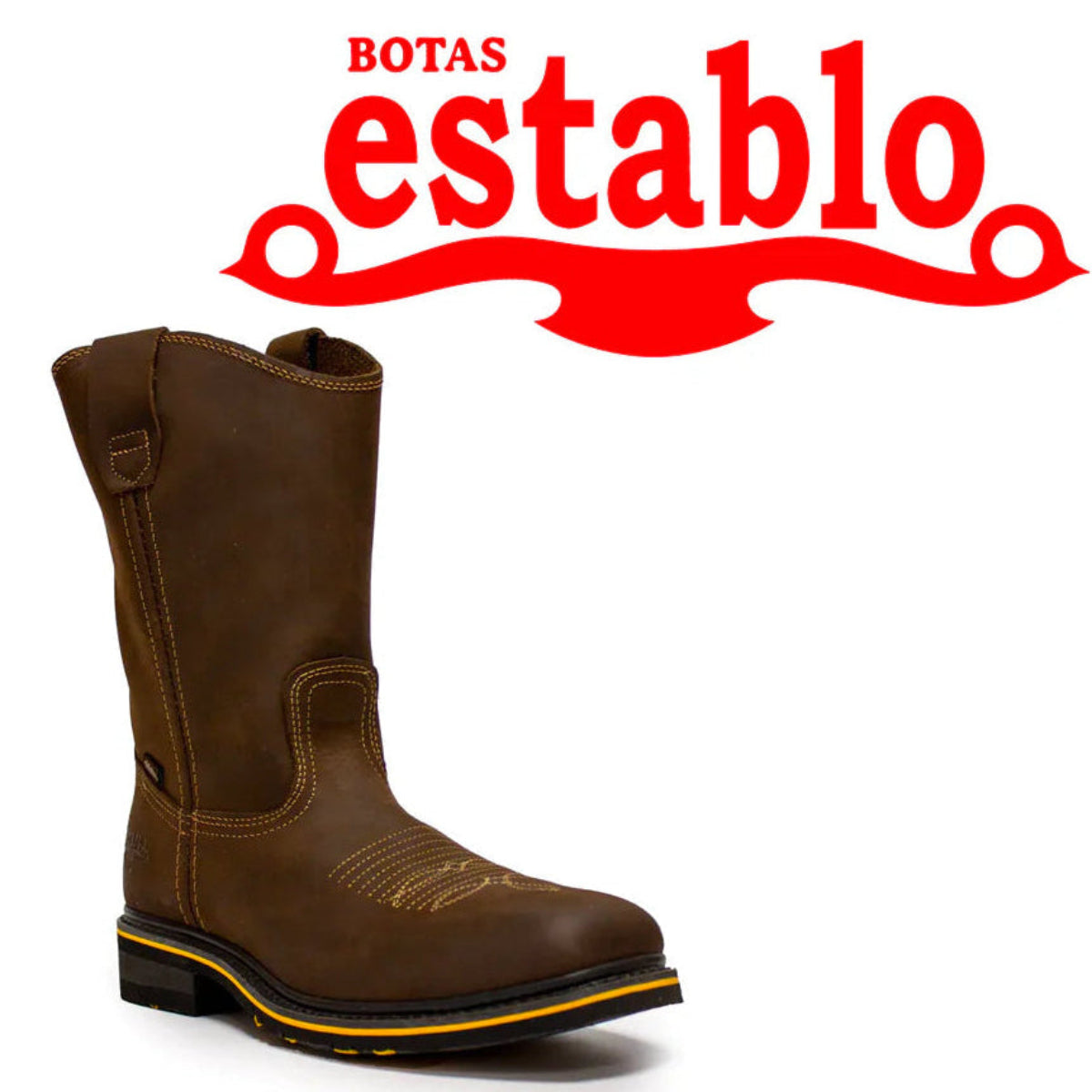Botas de trabajo Establo de piel auténtica con puntera cuadrada y sin cordones - Punta blanda (bronceado)