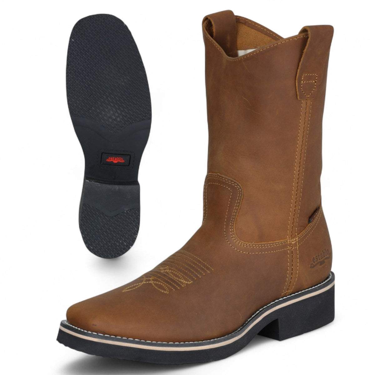 Establo Genuine Leather Pull-On Square Toe Work Boots - Soft Toe (Mango)