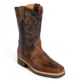Establo Genuine Leather Square Toe Pull On Work Boots