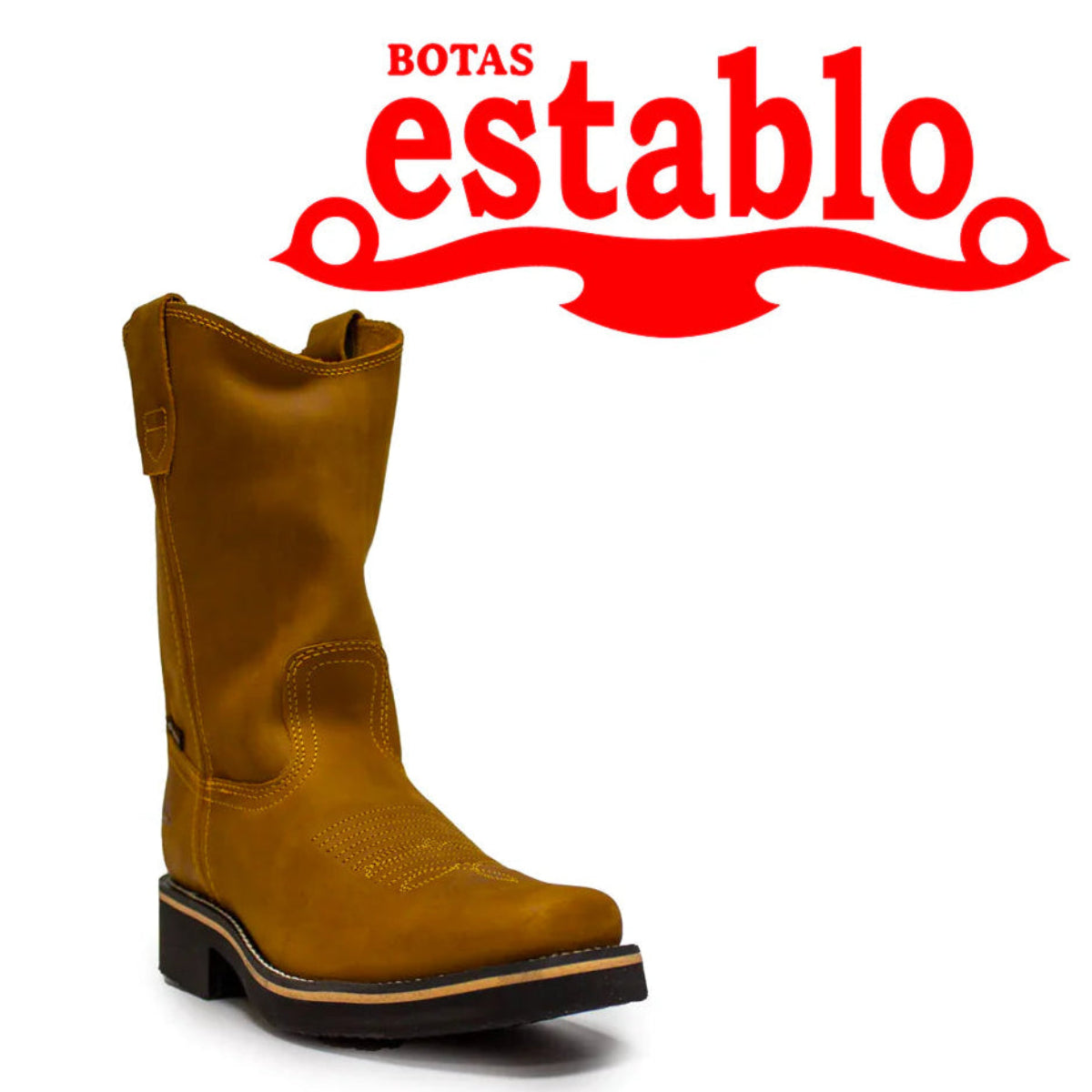 Establo Genuine Leather Pull-On Square Toe Work Boots - Soft Toe (Mango)