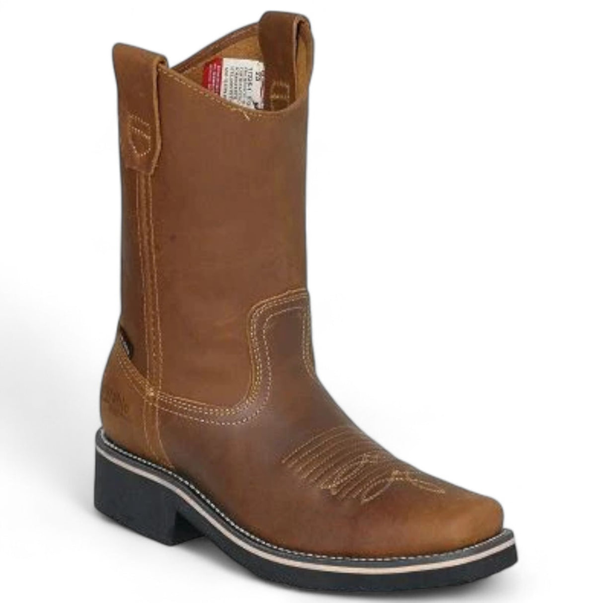 Establo Genuine Leather Pull-On Square Toe Work Boots - Soft Toe (Mango)