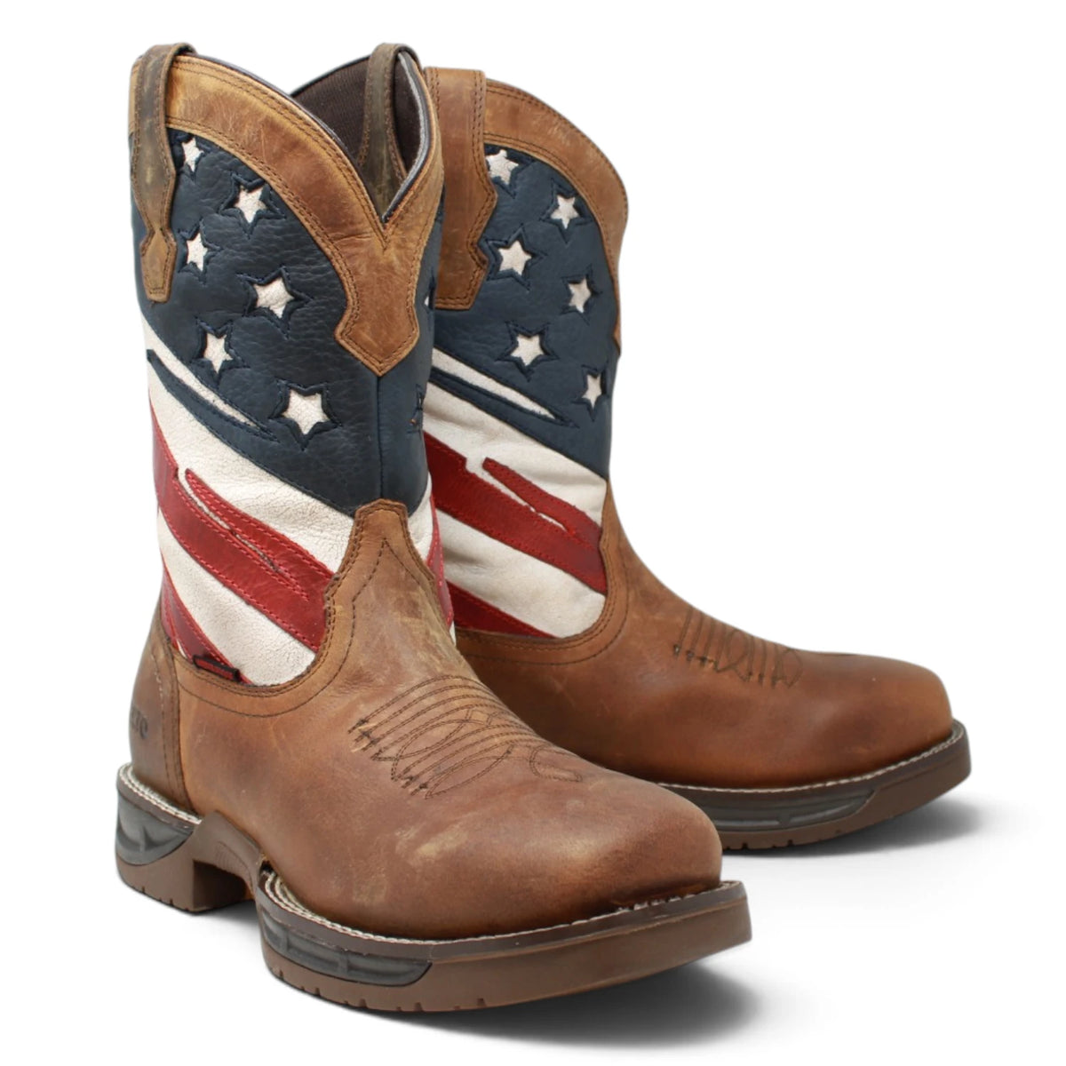 Acero Men´s Genuine Leather Square Toe USA Flag Work Boot - Oiled Brown - Pair Side View