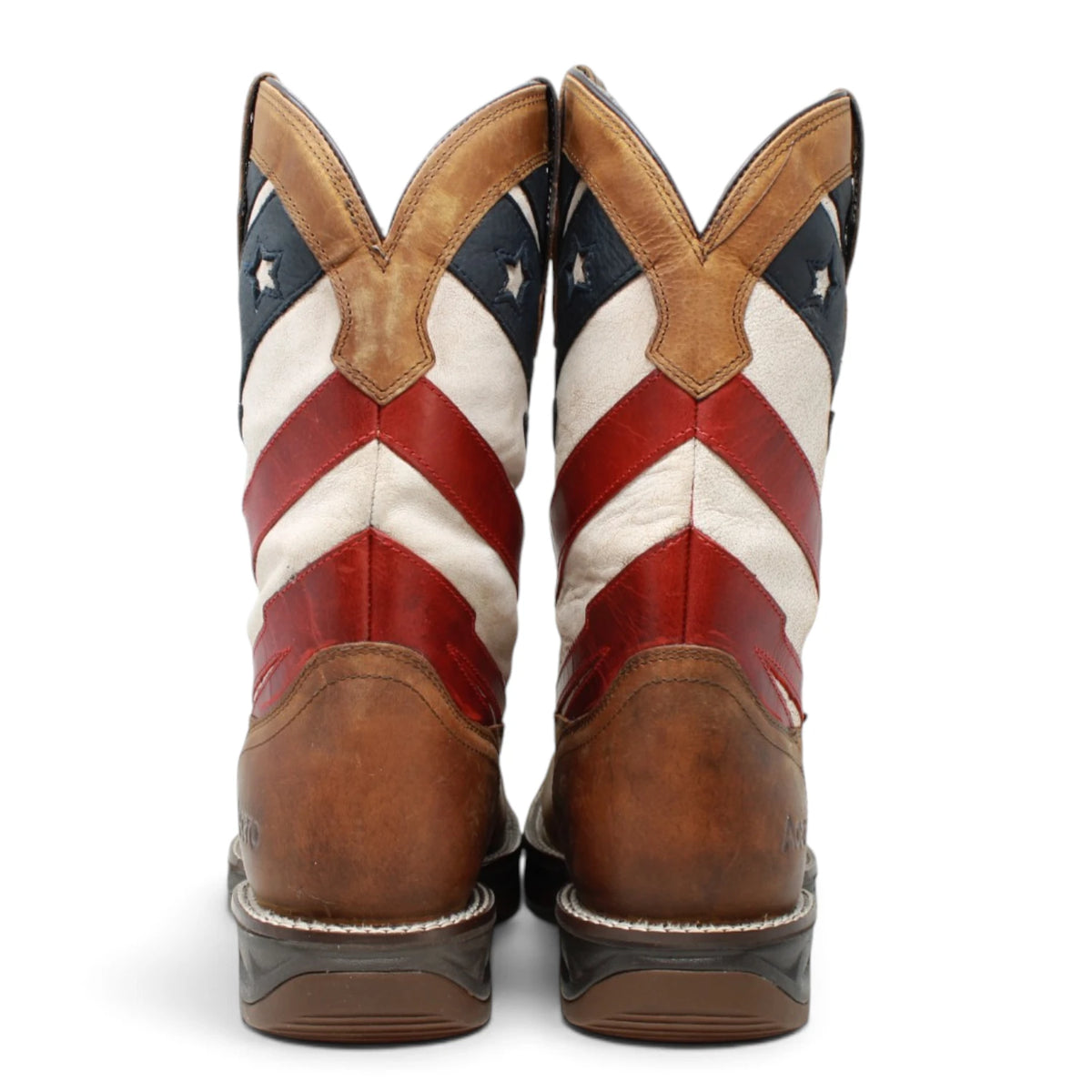 Acero Men´s Genuine Leather Square Toe USA Flag Work Boot - Oiled Brown - Pair Back View