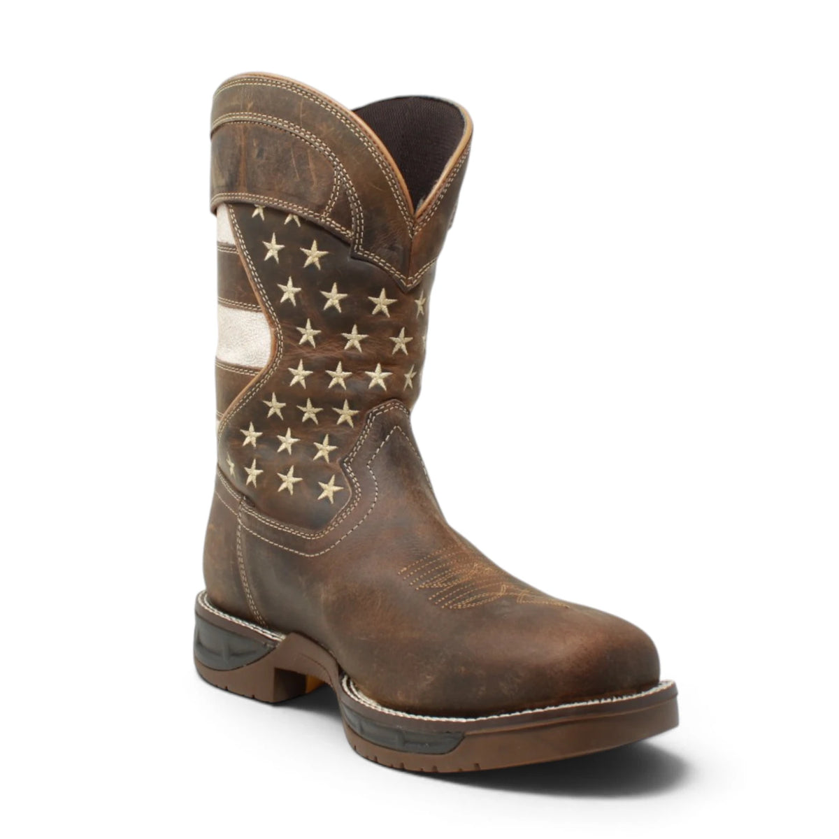 Acero Men´s Genuine Leather Square Toe Brown USA Flag Work Boot - Tan - Side View