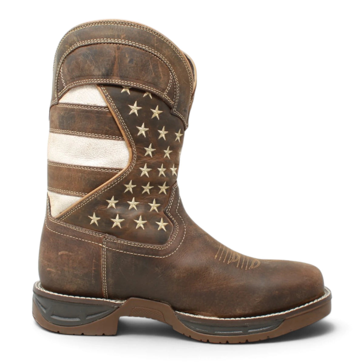 Acero Men´s Genuine Leather Square Toe Brown USA Flag Work Boot - Tan - Right Side View