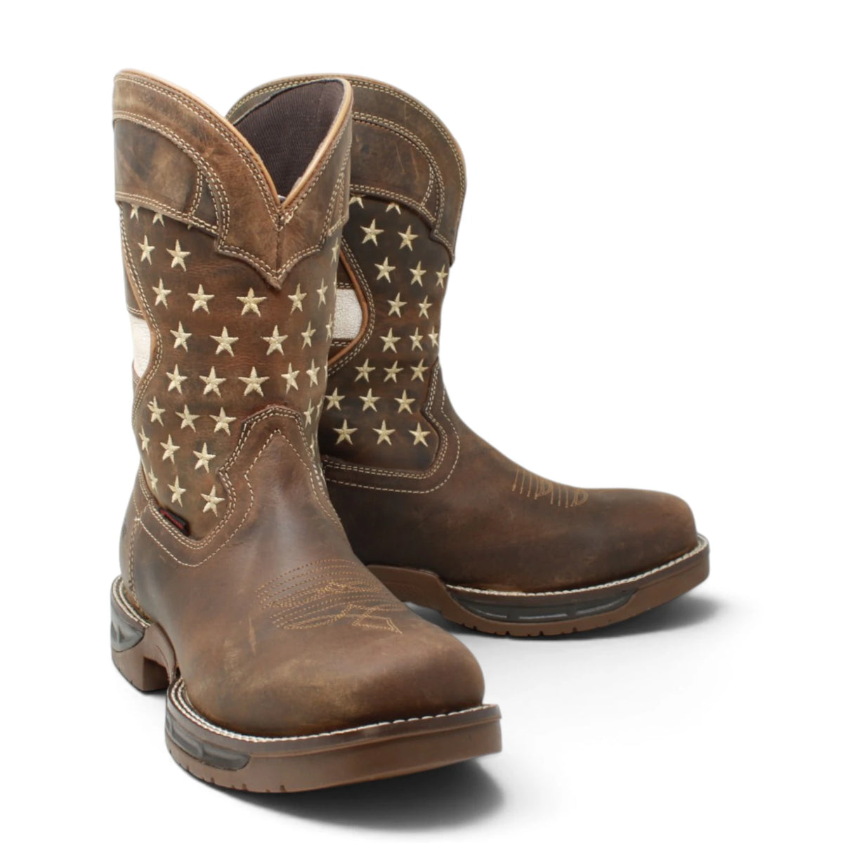 Acero Men´s Genuine Leather Square Toe Brown USA Flag Work Boot - Tan - Pair Side View