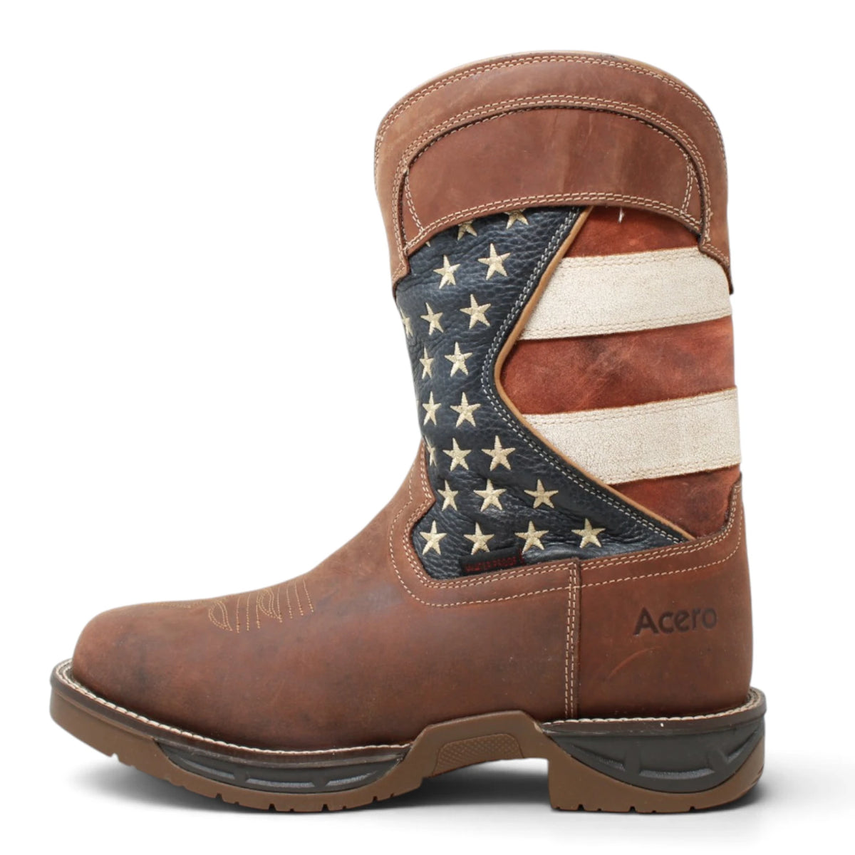 Acero Men´s Genuine Leather Square Toe USA Flag Work Boot - Shedron - Left Side View