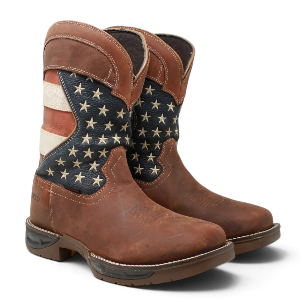 Acero Men´s Genuine Leather Square Toe USA Flag Work Boot - Shedron - Pair Side View