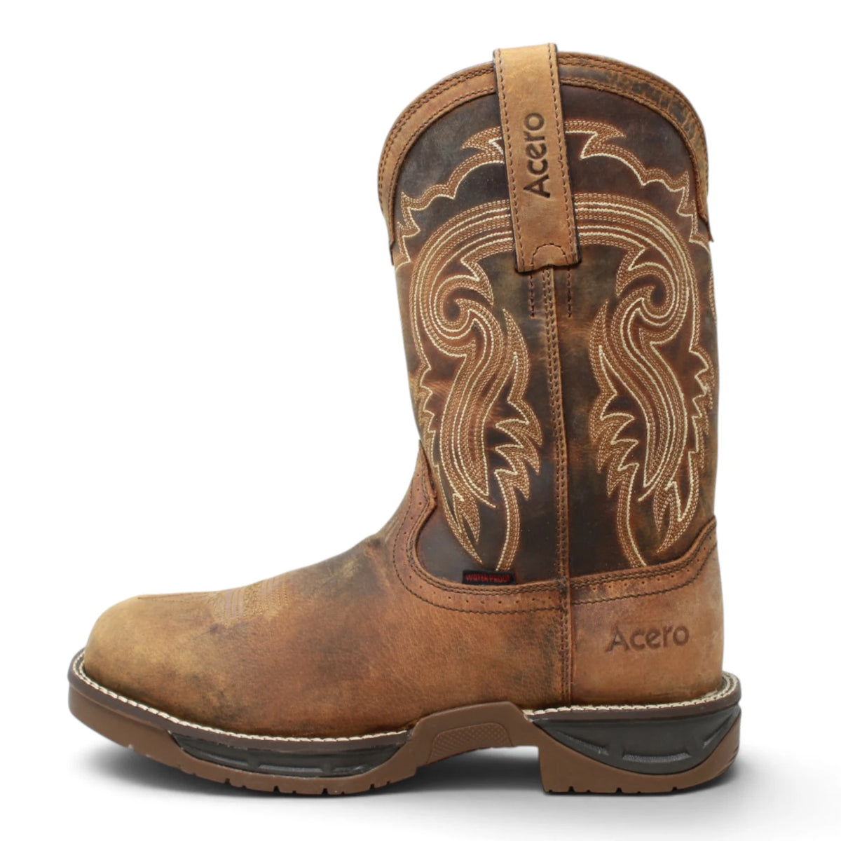 Acero Men´s Genuine Leather Square Toe Work Boot - Tan - Left Side View