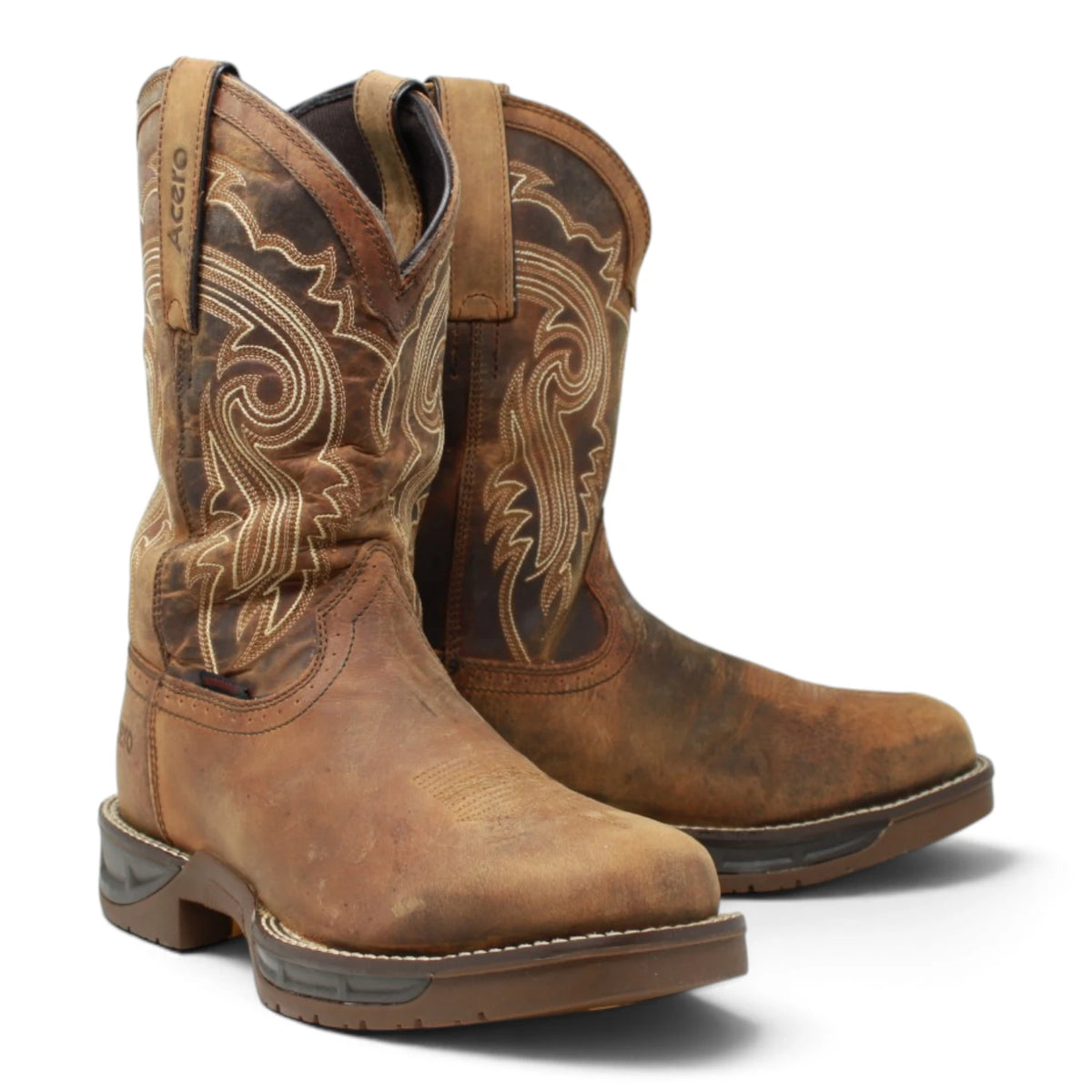 Acero Men´s Genuine Leather Square Toe Work Boot - Tan - Pair Side View