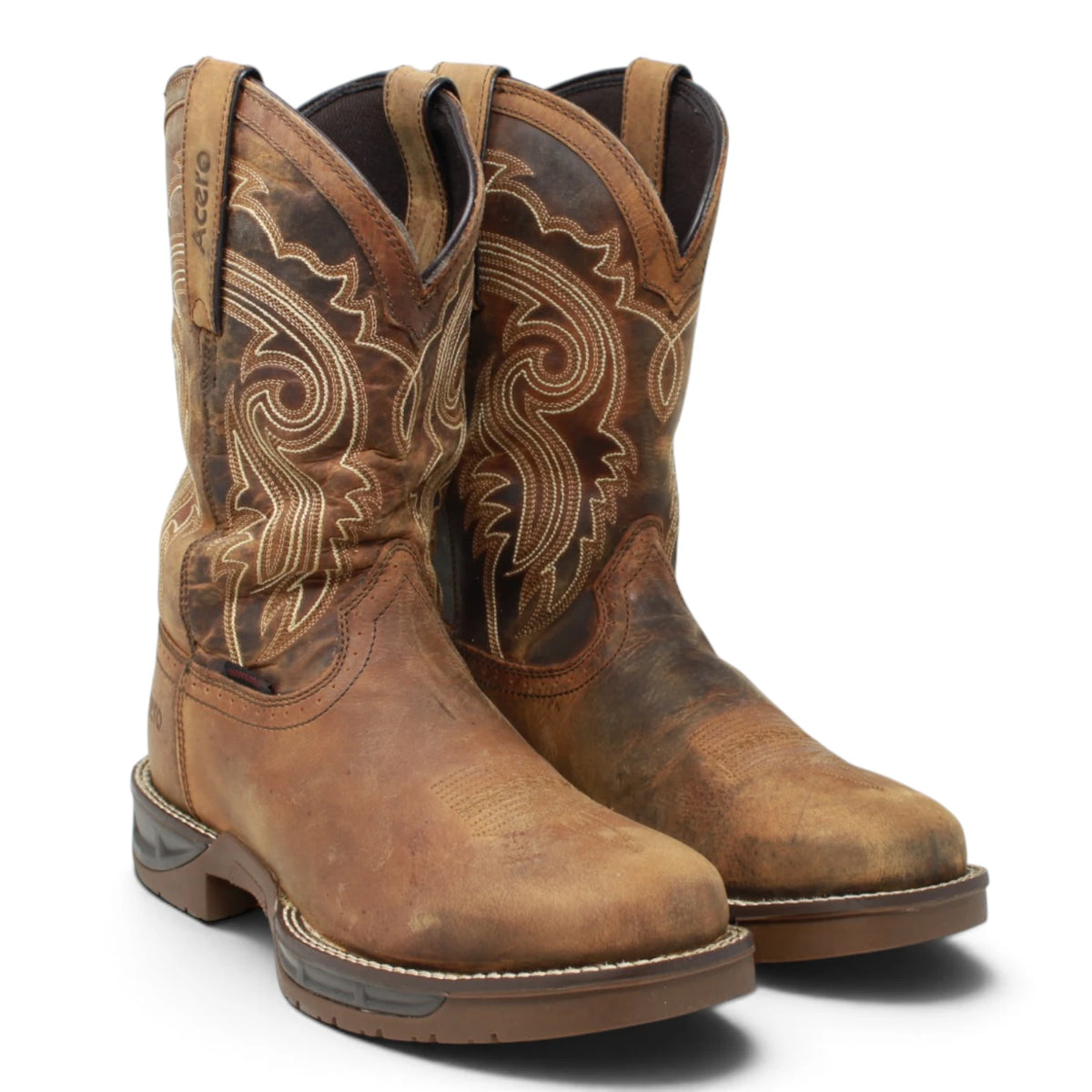 Acero Men´s Genuine Leather Square Toe Work Boot - Tan - Pair Side View