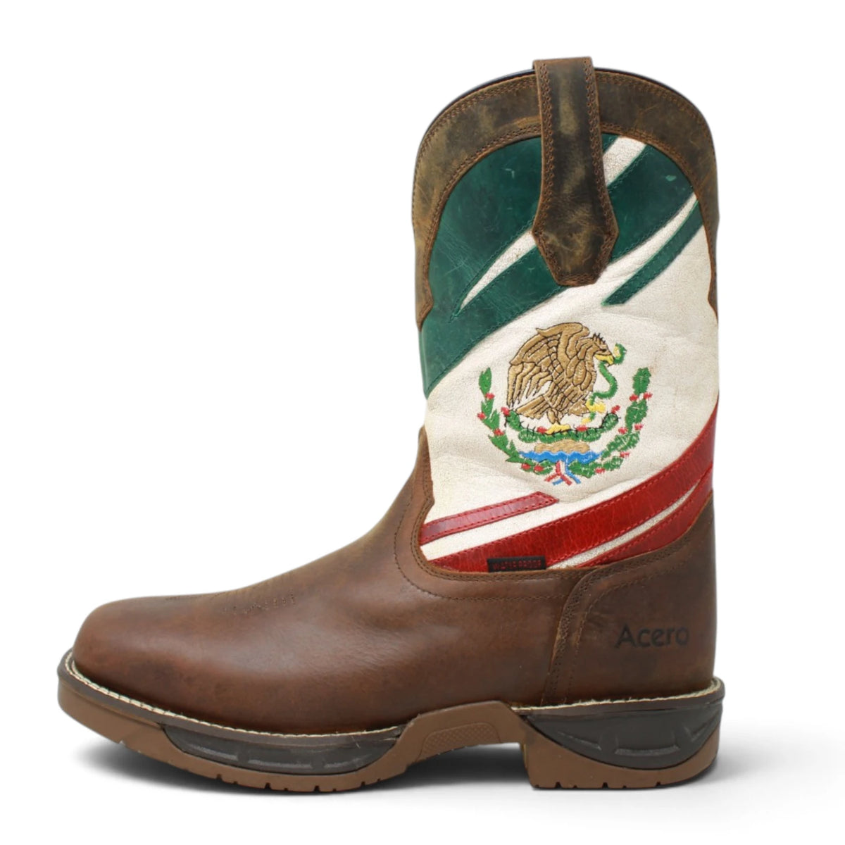 Acero Men´s Genuine Leather Square Toe Mexico Flag Work Boot - Tan - Left Side View