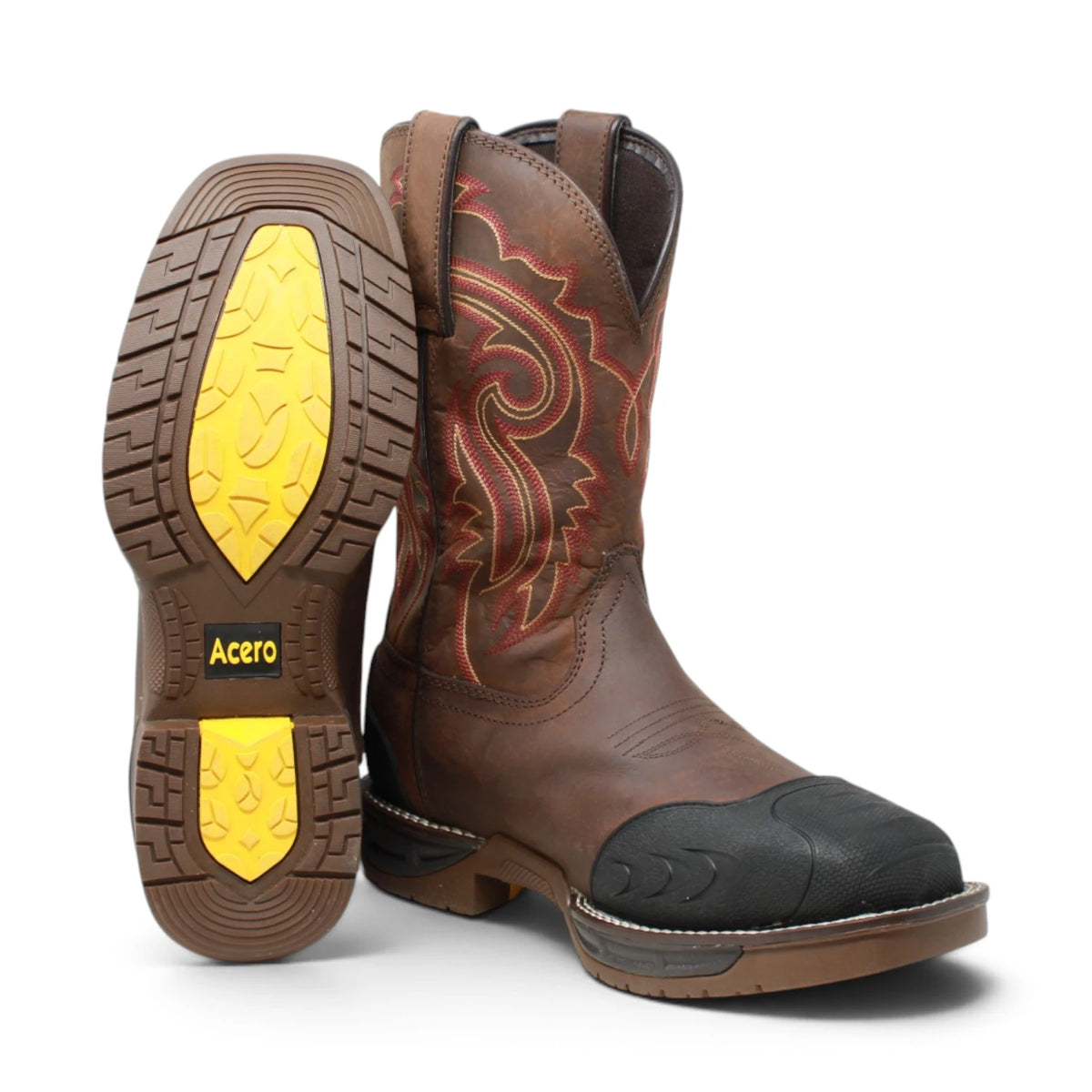 Acero Men´s Genuine Leather Square Toe Farmers Work Boot - Mid Brown - Side/Sole View