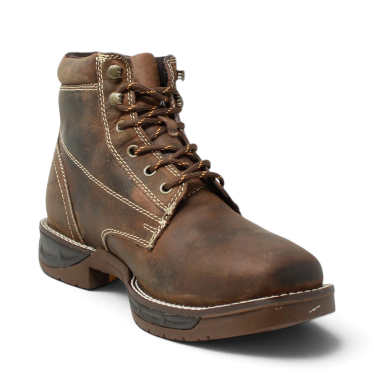 Tanner Mark Men´s Genuine Leather Lace-Up Square Toe Acero Work Boot - Red Brown - Side View
