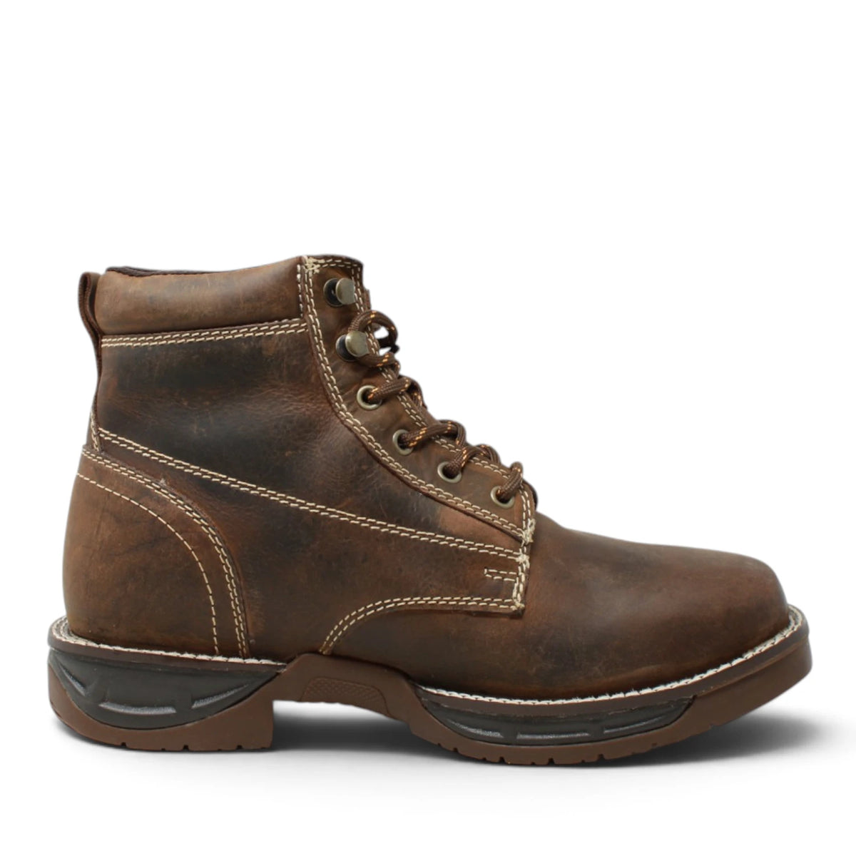 Tanner Mark Men´s Genuine Leather Lace-Up Square Toe Acero Work Boot - Red Brown - Right Side View