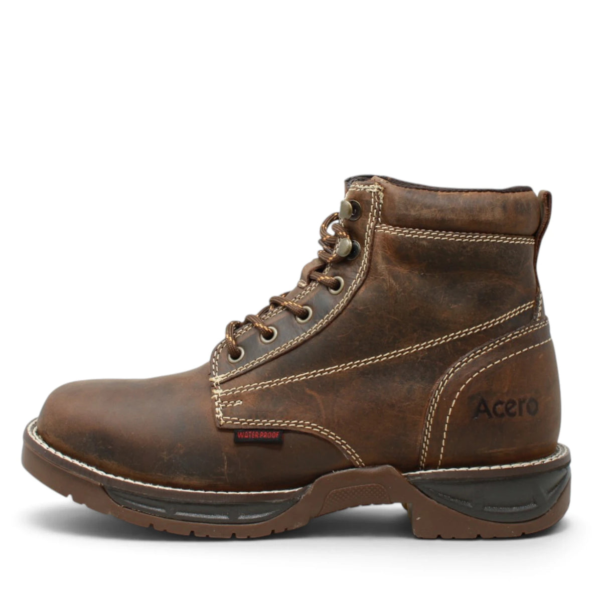 Tanner Mark Men´s Genuine Leather Lace-Up Square Toe Acero Work Boot - Red Brown - Left Side View