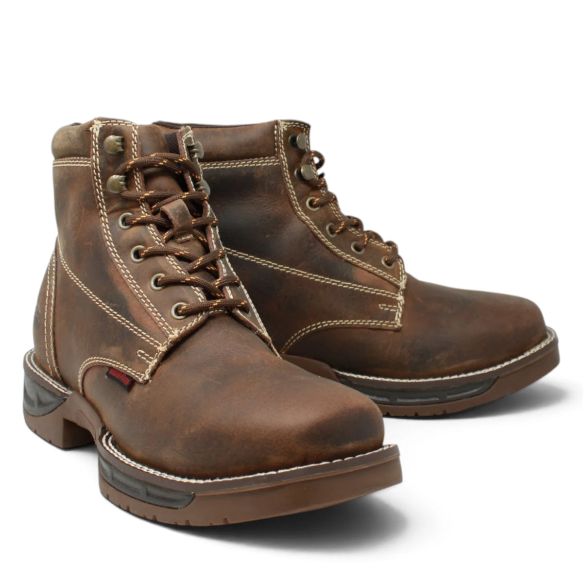 Tanner Mark Men´s Genuine Leather Lace-Up Square Toe Acero Work Boot - Red Brown - Pair Side View