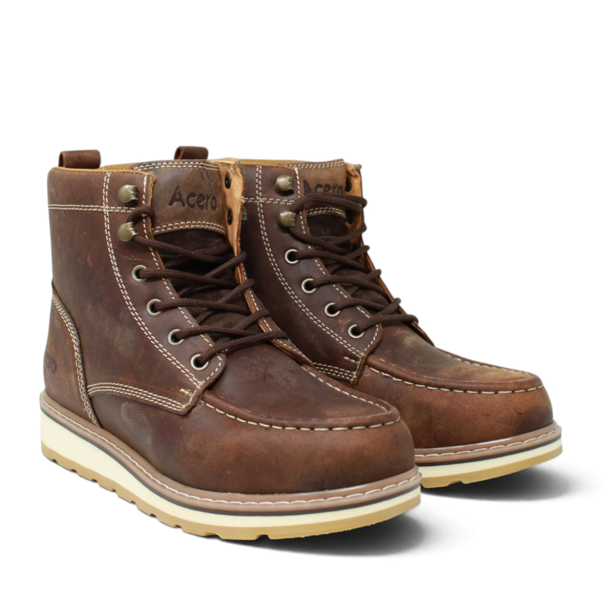 Acero Men´s Genuine Leather Moc Toe with Rhino Sole Work Boot - Horse Tan - Pair Side View