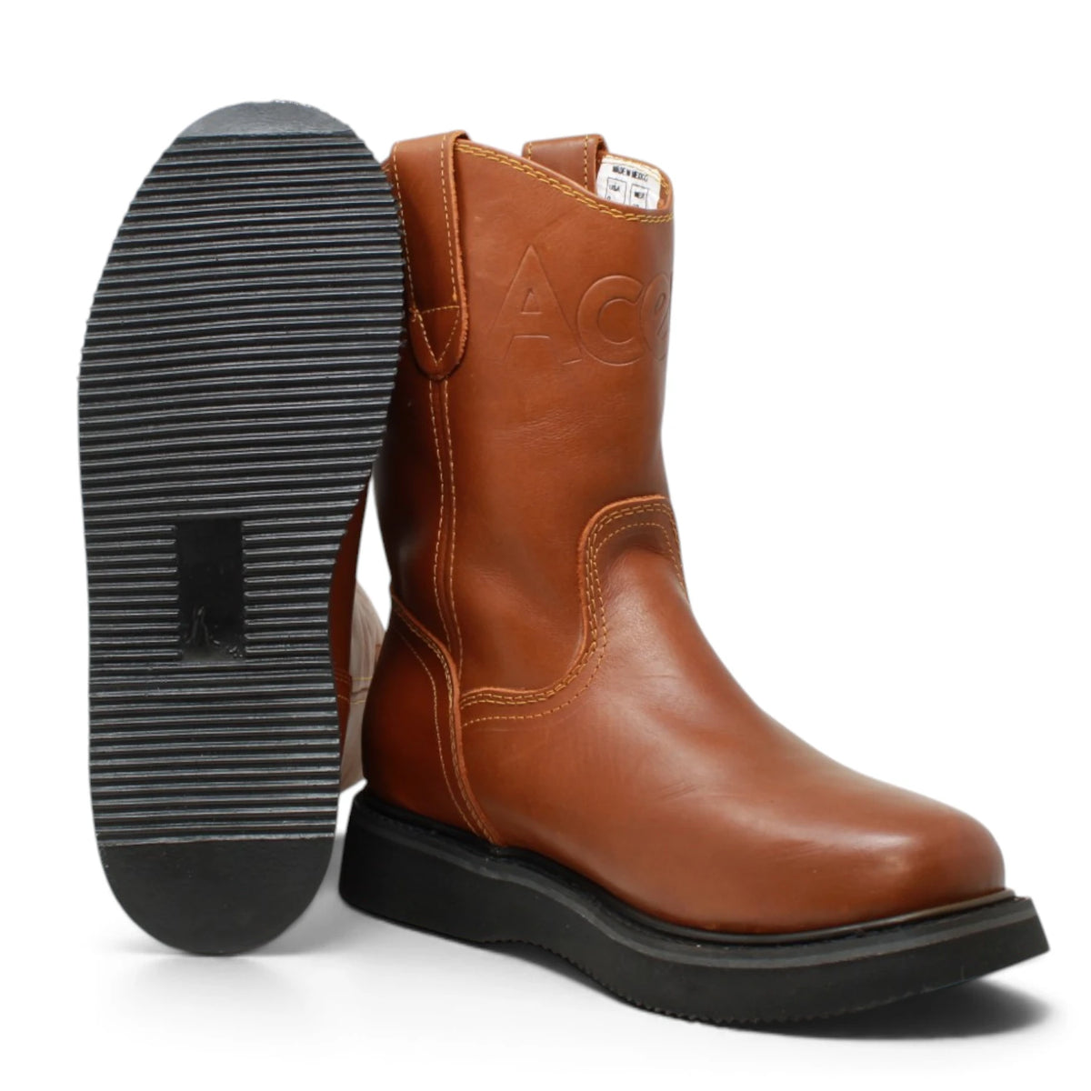 Acero Men´s Genuine Leather Round Roper Toe Work Boot - Grasso Honey - Side/Sole View
