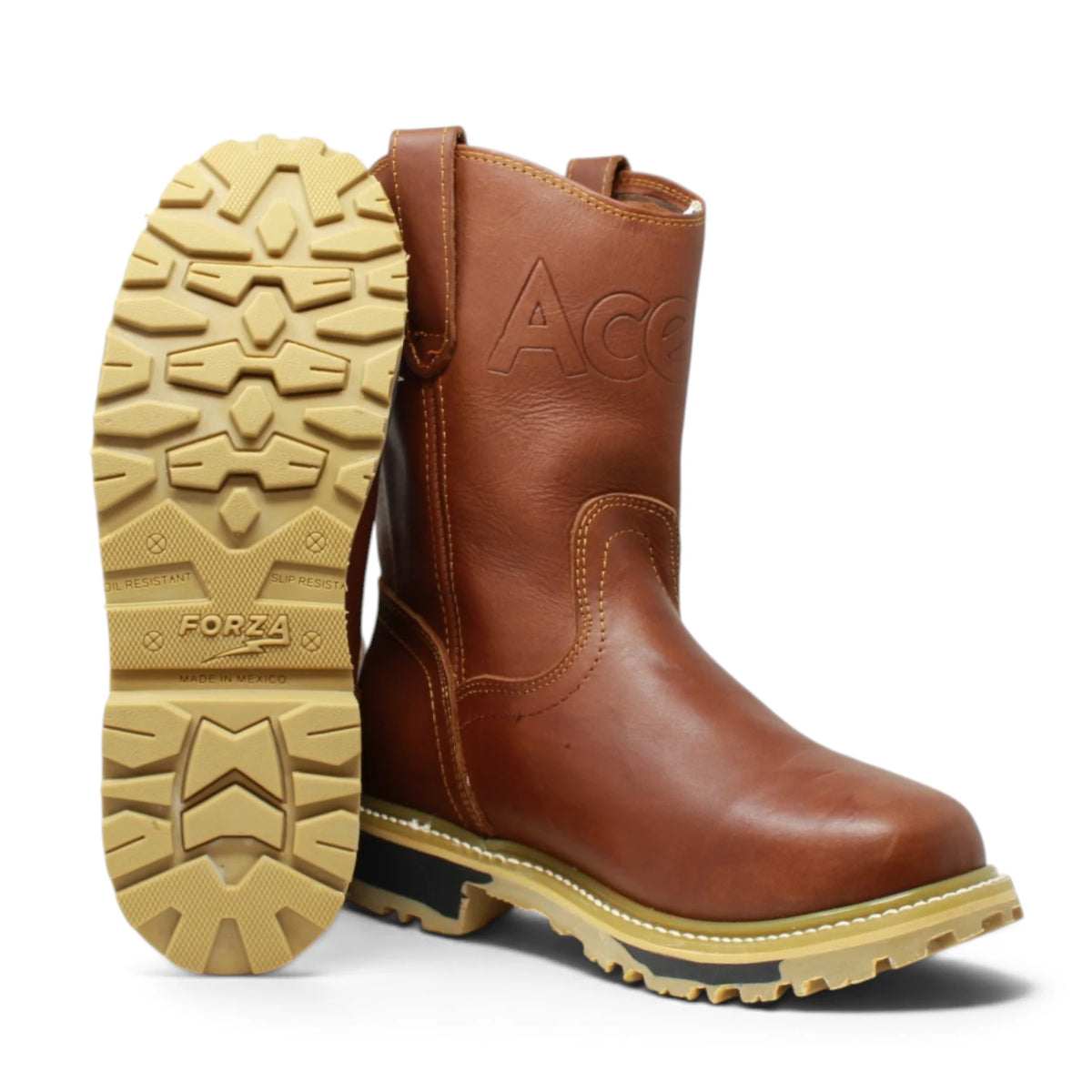 Acero Men´s Genuine Leather Round Roper Toe with Bicolor Sole Work Boot - Grasso Honey - Side/Sole View