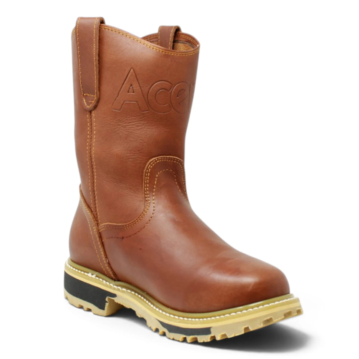 Acero Men´s Genuine Leather Round Roper Toe with Bicolor Sole Work Boot - Grasso Honey - Side View