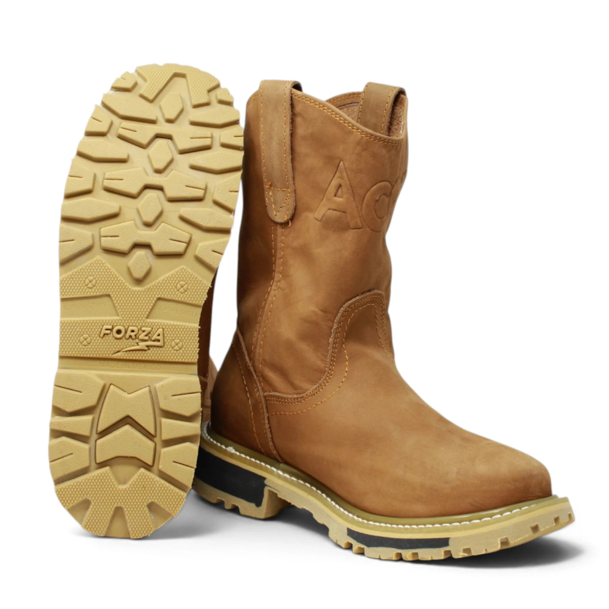Acero Men´s Genuine Leather Round Roper Toe with Bicolor Sole Work Boot - Sand - Side/Sole View