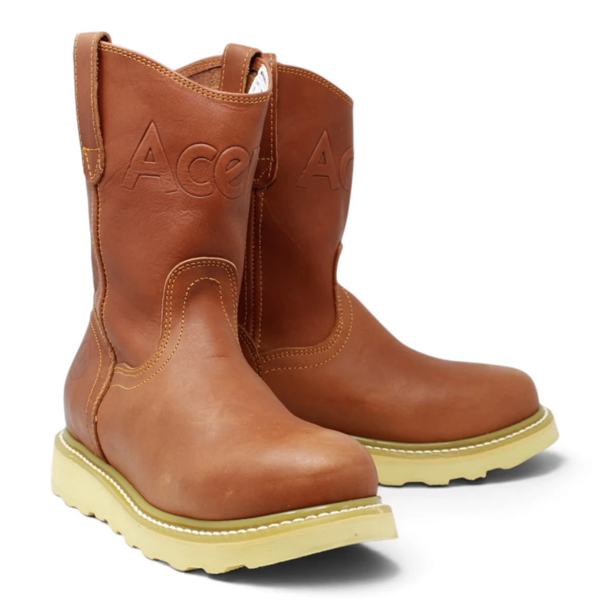 Acero Men´s Genuine Leather Round Roper Toe Work Boot - Grasso Honey - Pair Side View