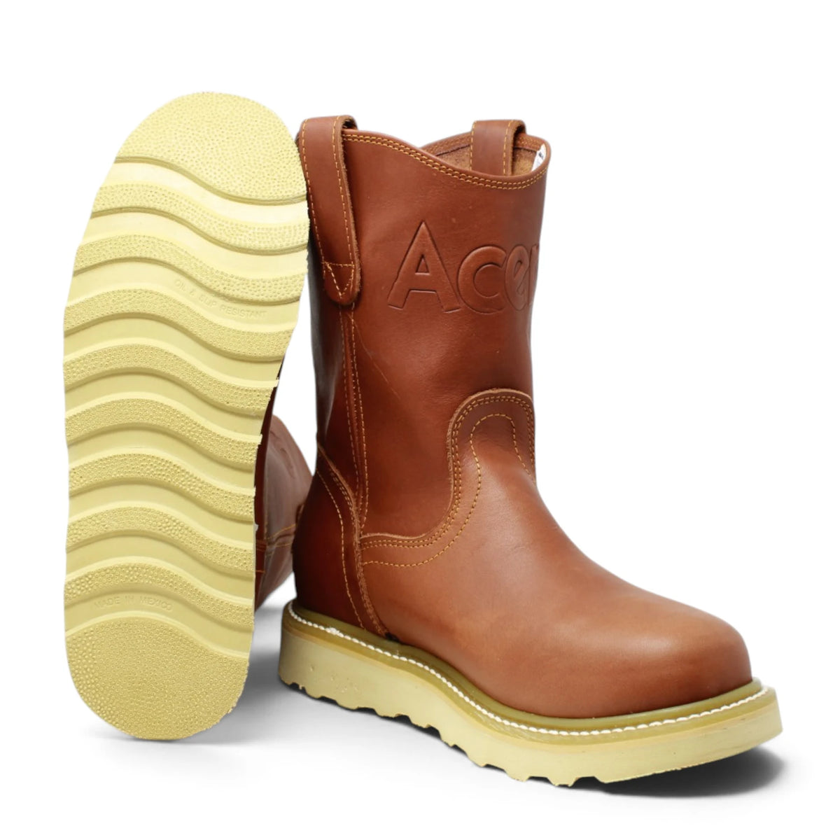 Acero Men´s Genuine Leather Round Roper Toe Work Boot - Grasso Honey - Side/Sole View