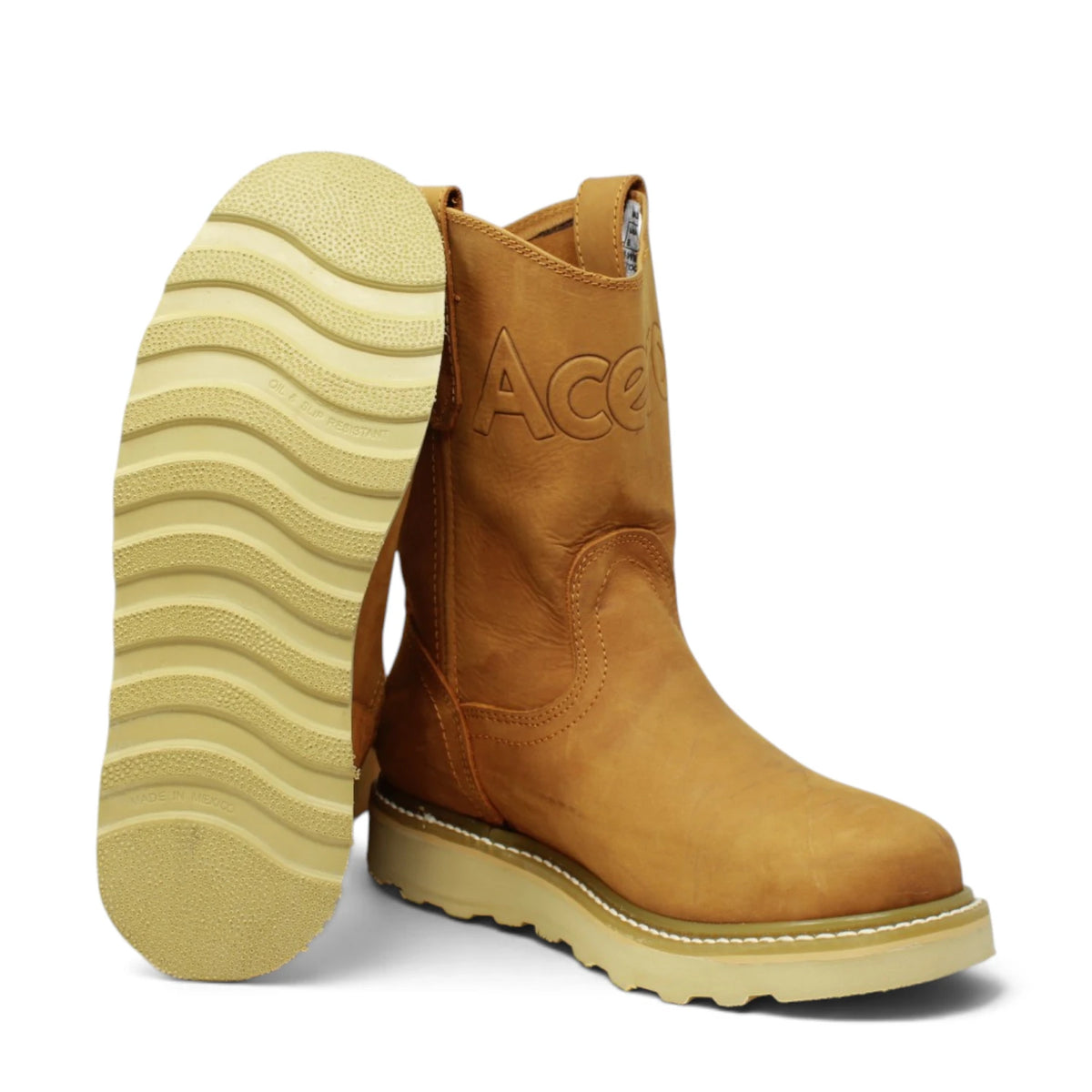 Acero Men´s Genuine Leather Round Roper Toe with Rhino Camel Sole Work Boot - Crazy Honey - Side/Sole View
