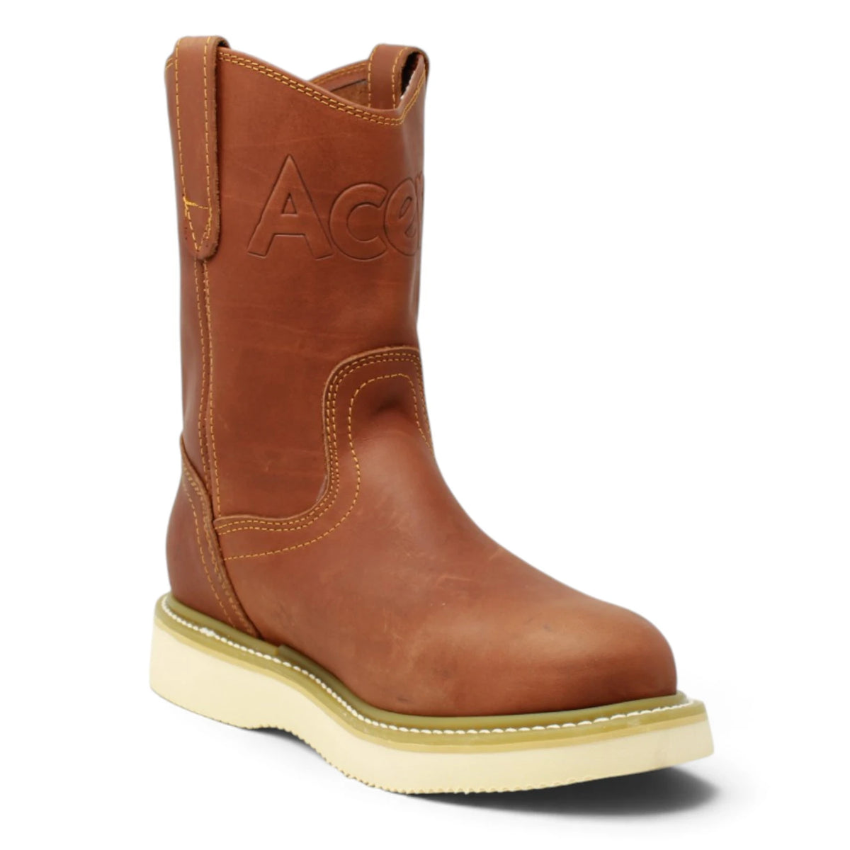 Acero Men´s Genuine Leather Round Roper Toe with Camel Striped Sole Work Boot - Grasso Honey - Side View