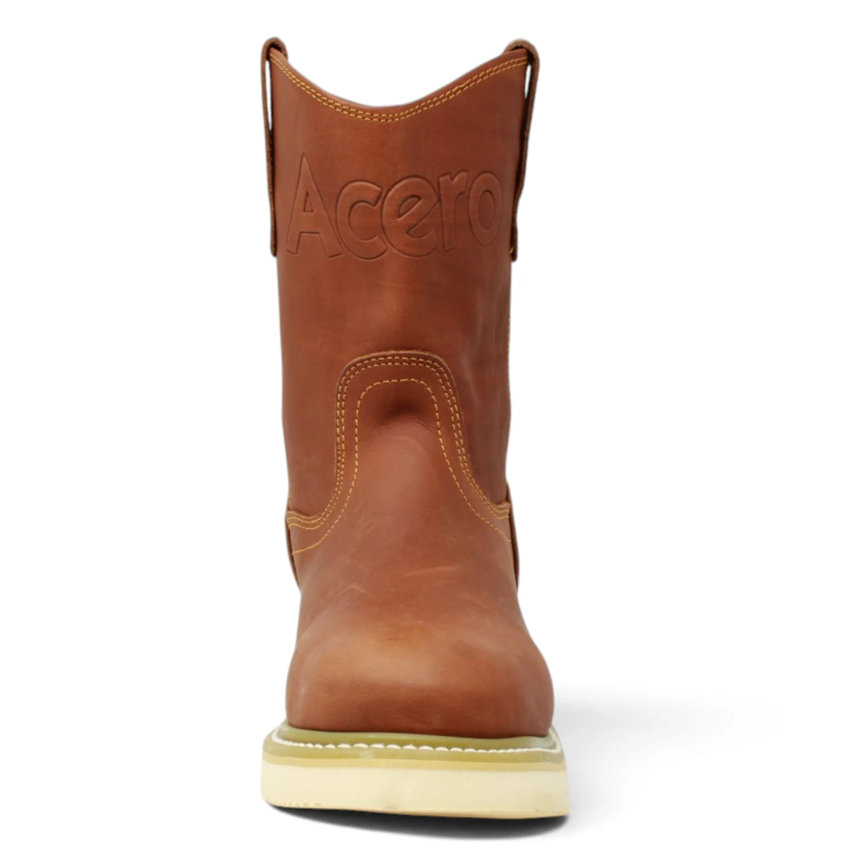 Acero Men´s Genuine Leather Round Roper Toe with Camel Striped Sole Work Boot - Grasso Honey - Front View