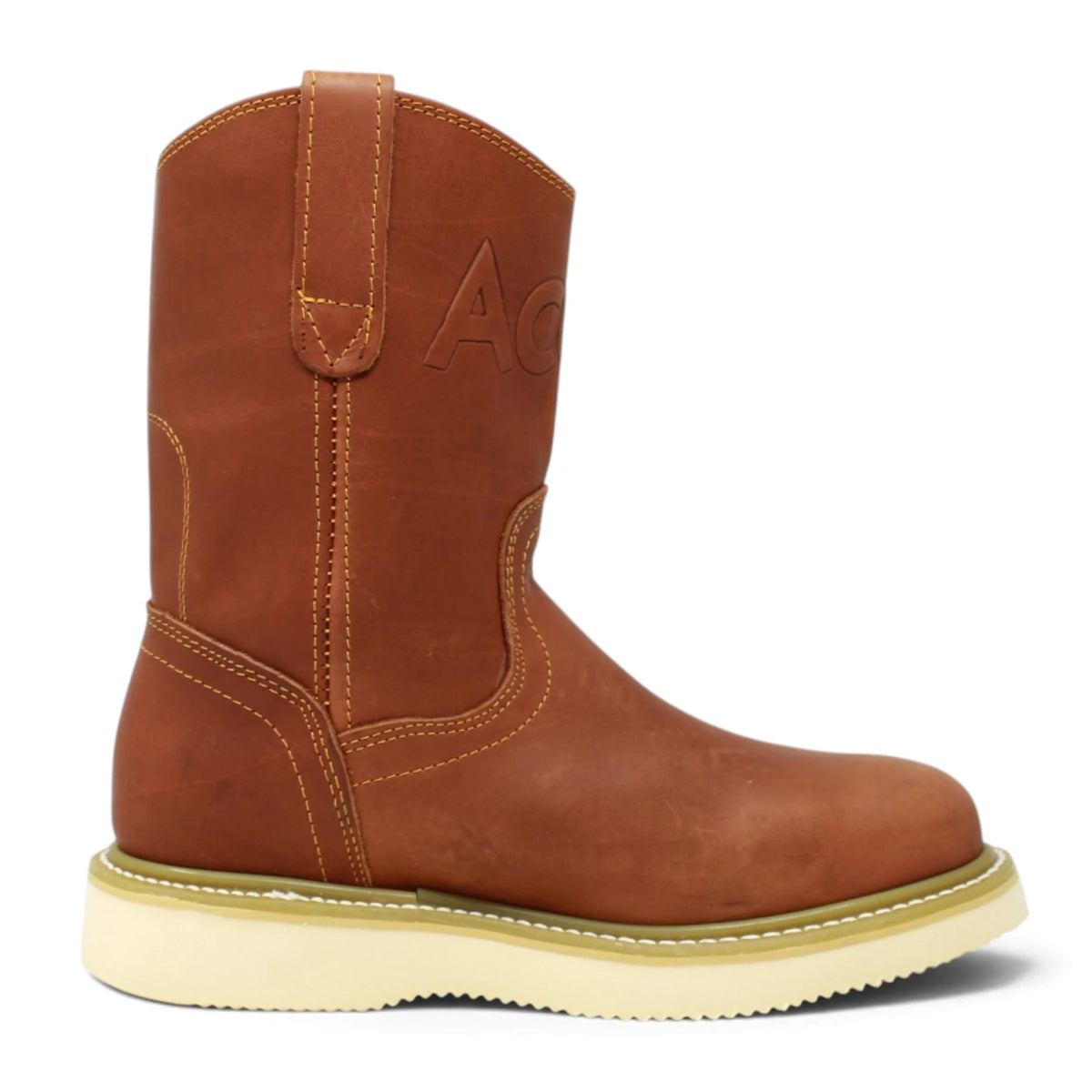 Acero Men´s Genuine Leather Round Roper Toe with Camel Striped Sole Work Boot - Grasso Honey - Right SIde View