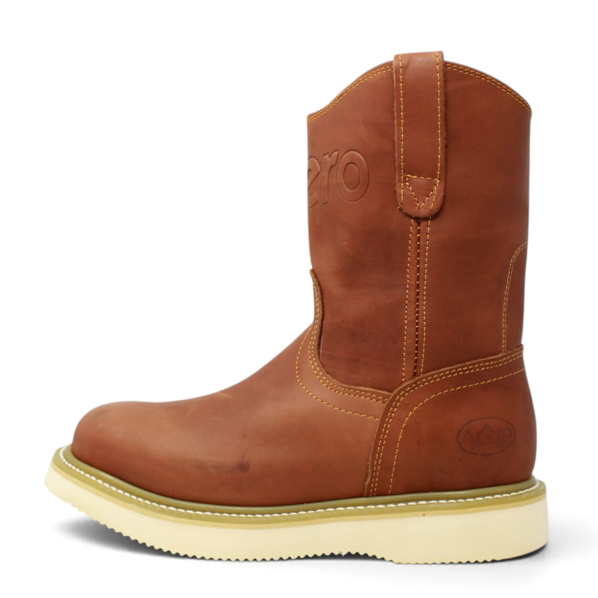 Acero Men´s Genuine Leather Round Roper Toe with Camel Striped Sole Work Boot - Grasso Honey - Left Side View