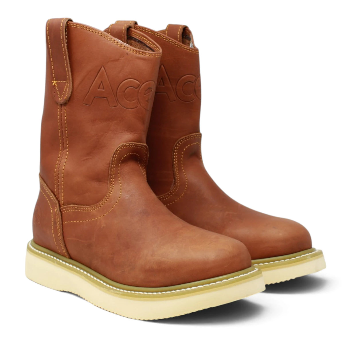 Acero Men´s Genuine Leather Round Roper Toe with Camel Striped Sole Work Boot - Grasso Honey - Pair Side View
