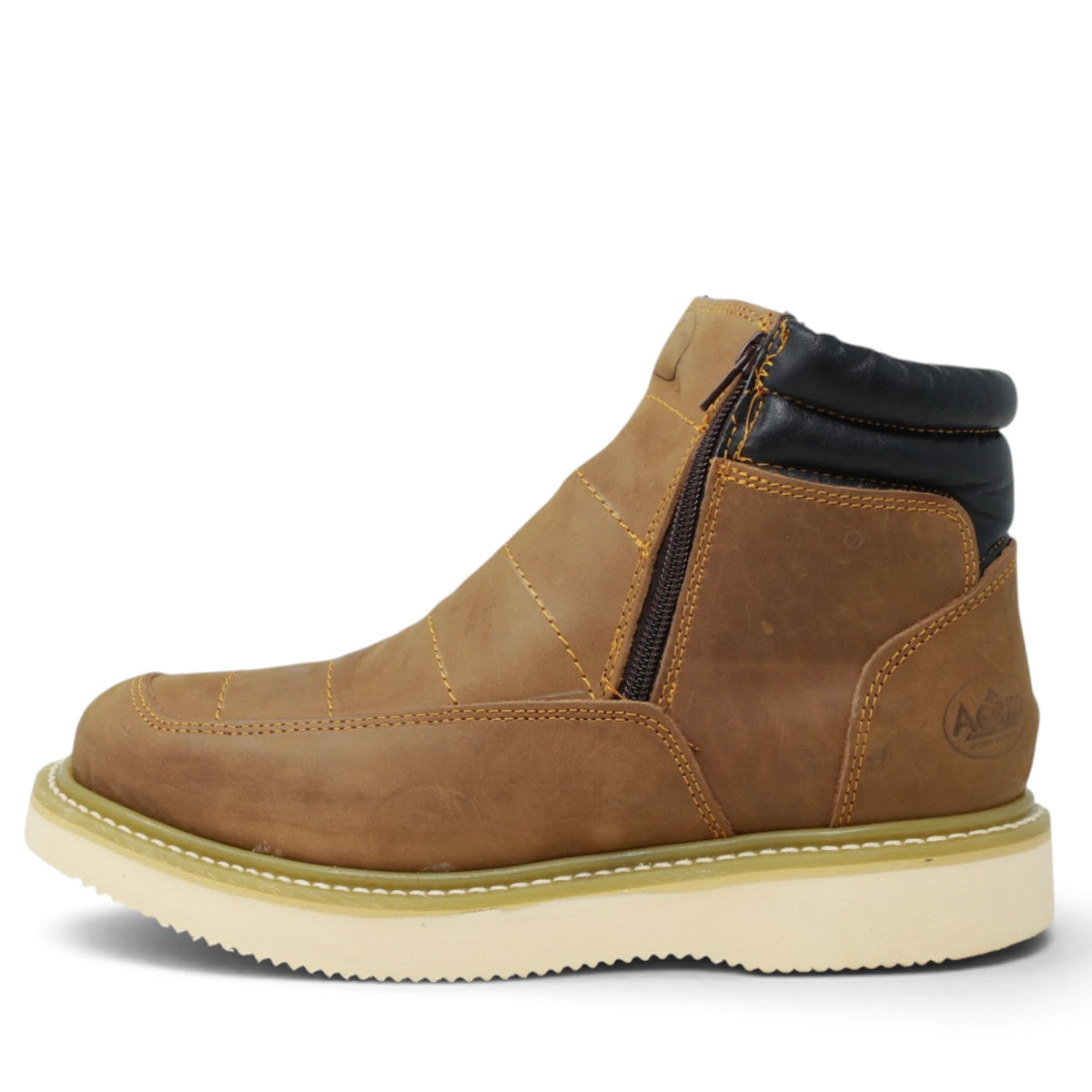 Acero Men´s Genuine Leather Round Toe with Zipper Ankle Work Boot - Crazy Sand - Left Side View