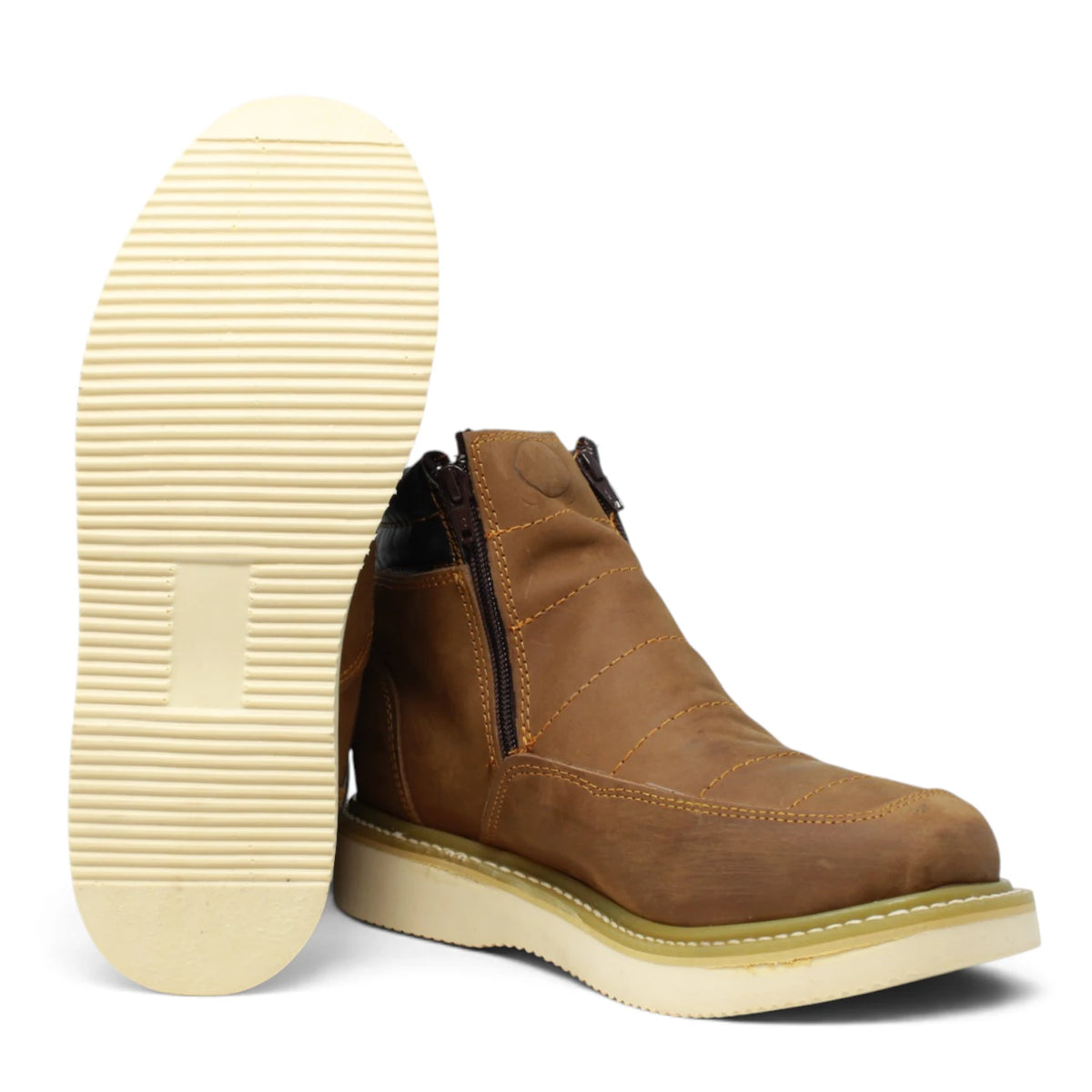 Acero Men´s Genuine Leather Round Toe with Zipper Ankle Work Boot - Crazy Sand - Side/Sole View