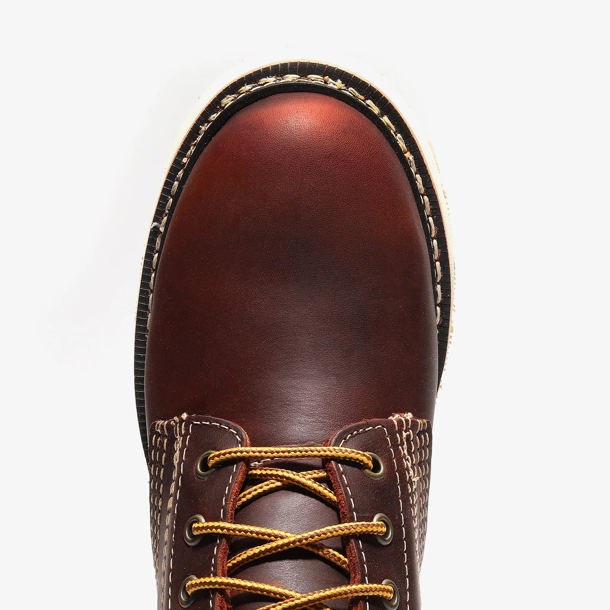 Bonanza Frontier Classic 6" burgundy work boots. Plain toe design, rugged leather, and lasting comfort for hard-working feet. toe view